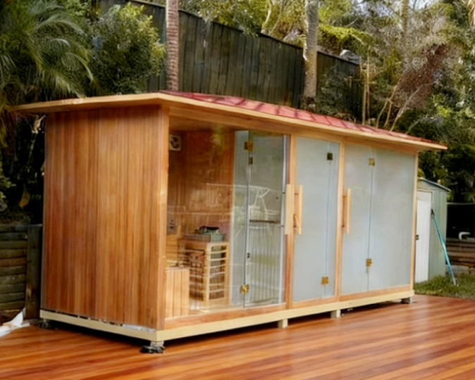 Customized outdoor sauna shower and bathroom