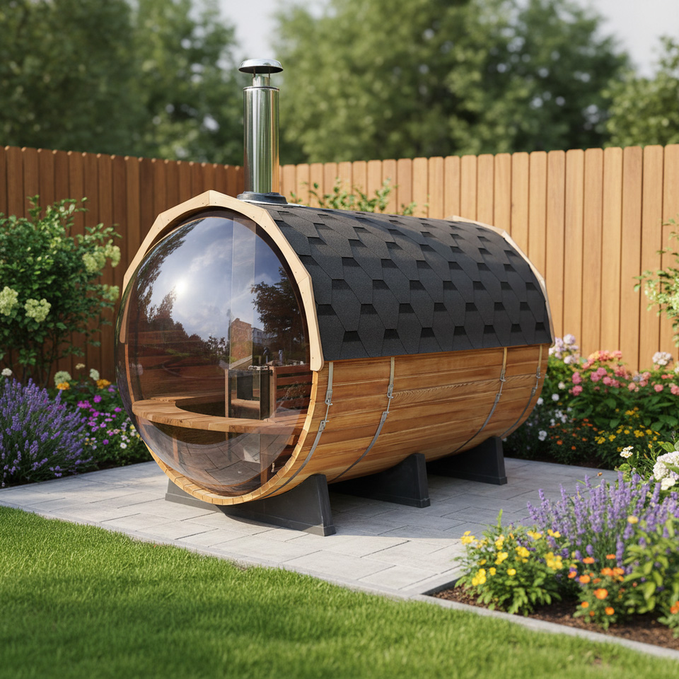 Barrel sauna with panoramic view