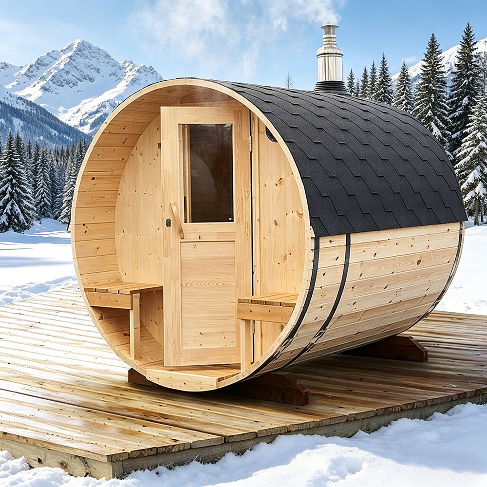 4 person barrel sauna with porch wood burning stove 2.4m